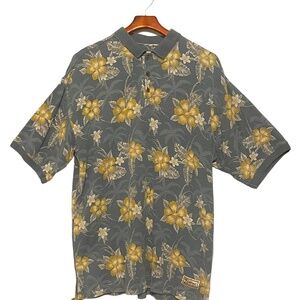 Tommy Bahama Silk Cotton Blend‎ Hawaiian Polo Tropical Floral Size L